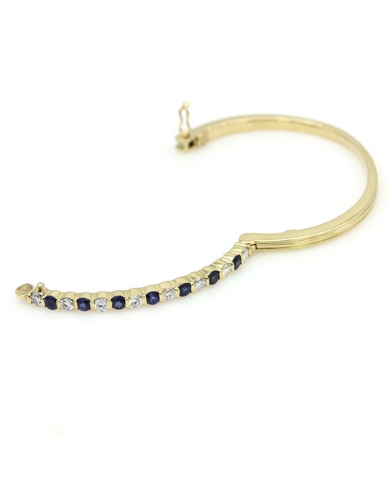 Alternating Sapphire and Diamond Bangle Bracelet